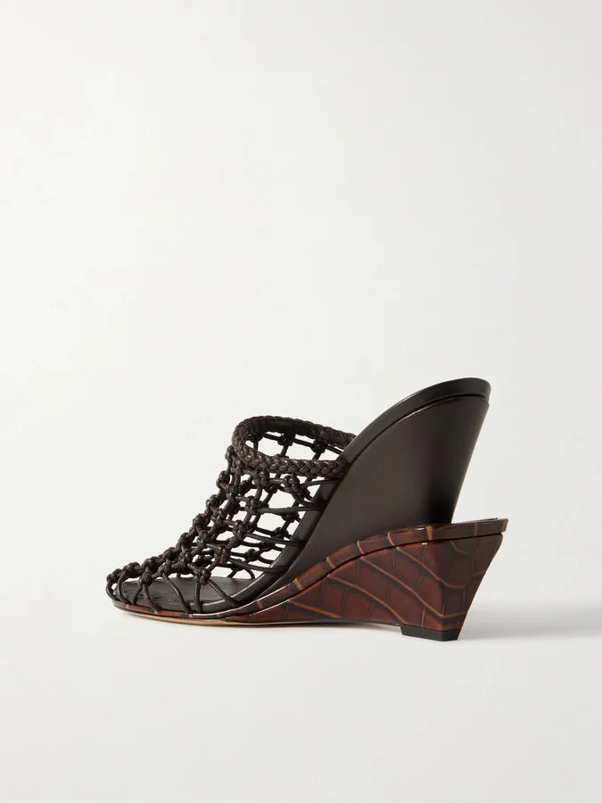 Jacquemus - Double Tressées Knotted Leather Wedge Mules - Brown - Image 3