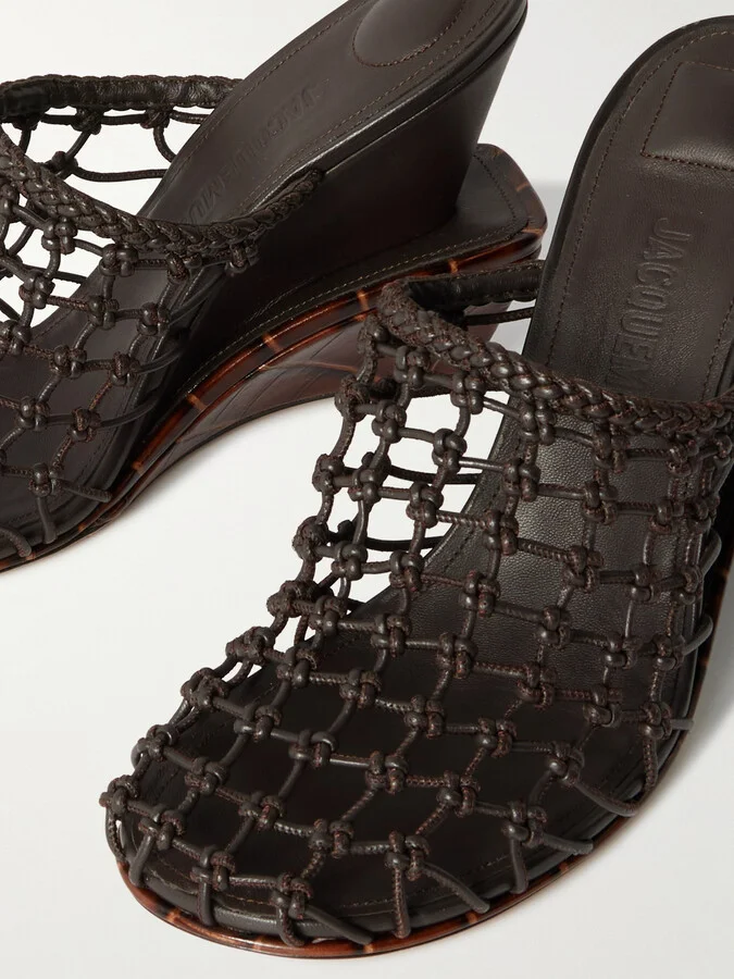 Jacquemus - Double Tressées Knotted Leather Wedge Mules - Brown - Image 4