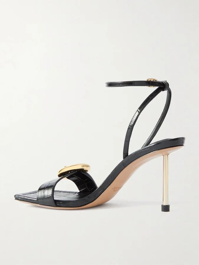 Jacquemus - Regalo Embellished Croc-effect Glossed-leather Sandals - Black - Image 3