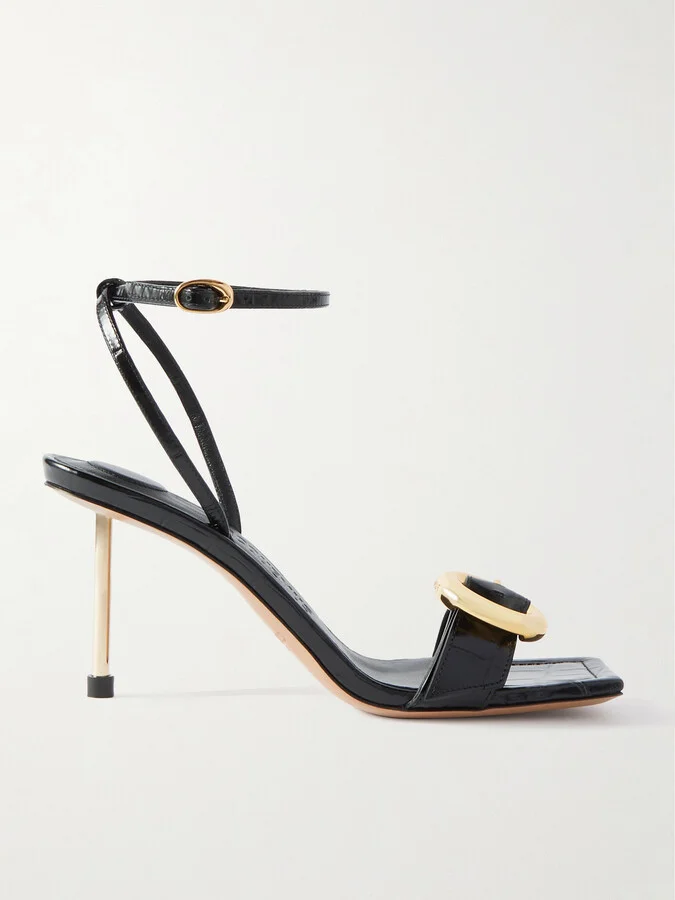 Jacquemus - Regalo Embellished Croc-effect Glossed-leather Sandals - Black