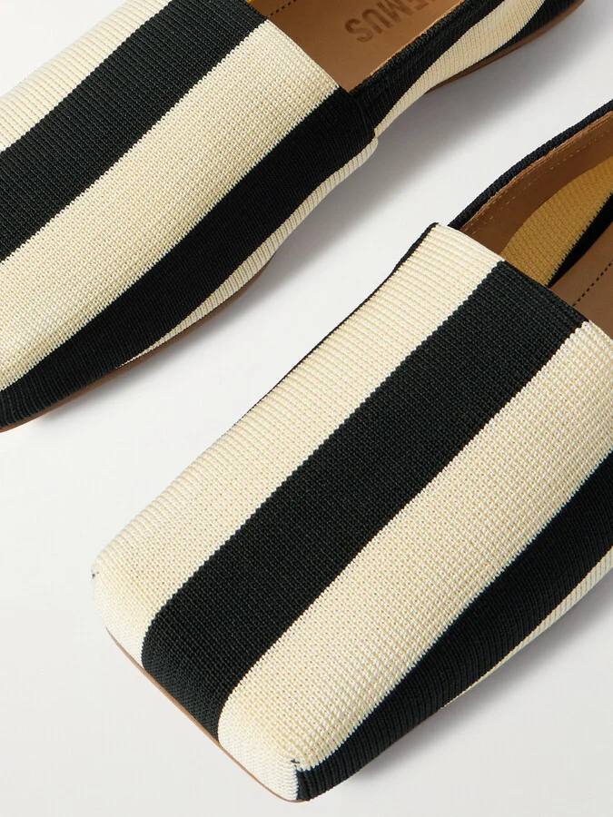 Jacquemus - The Carré Striped Knitted Flats - Black - Image 4