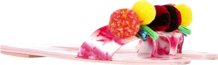 Jada Pompom Slides In Pink Leather