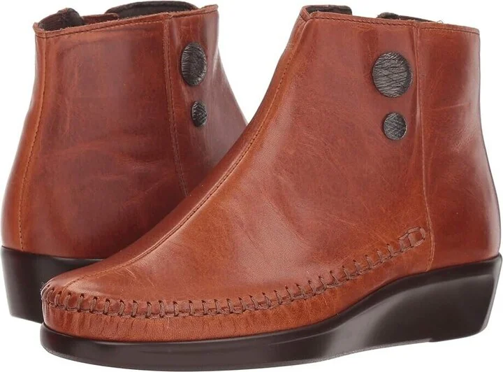 Jade Bootie Women's 7.5 Brown Leather Side Zip Round Toe Ankle Boots ZPO1664 (Brown,7.5)