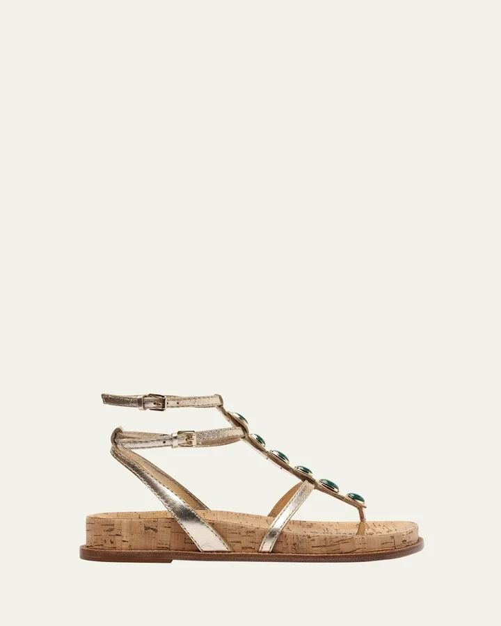 Jade Leather T-Strap Sandals