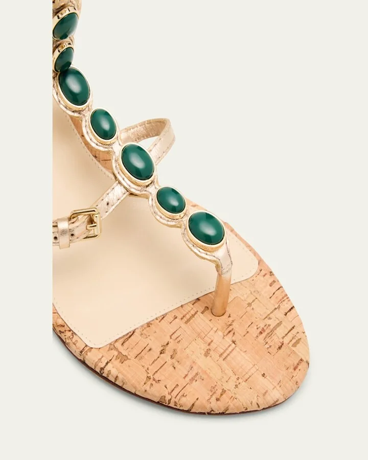 Jade Metallic Leather Cork Sandals - Image 2