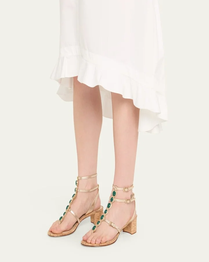 Jade Metallic Leather Cork Sandals - Image 3