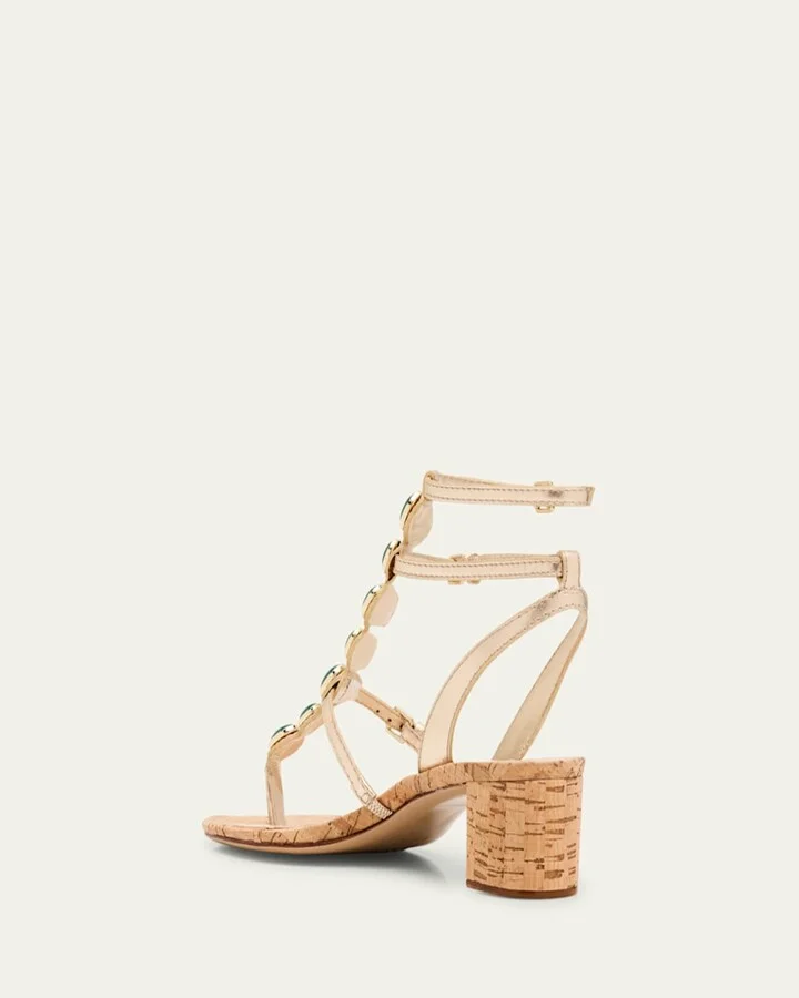 Jade Metallic Leather Cork Sandals - Image 6