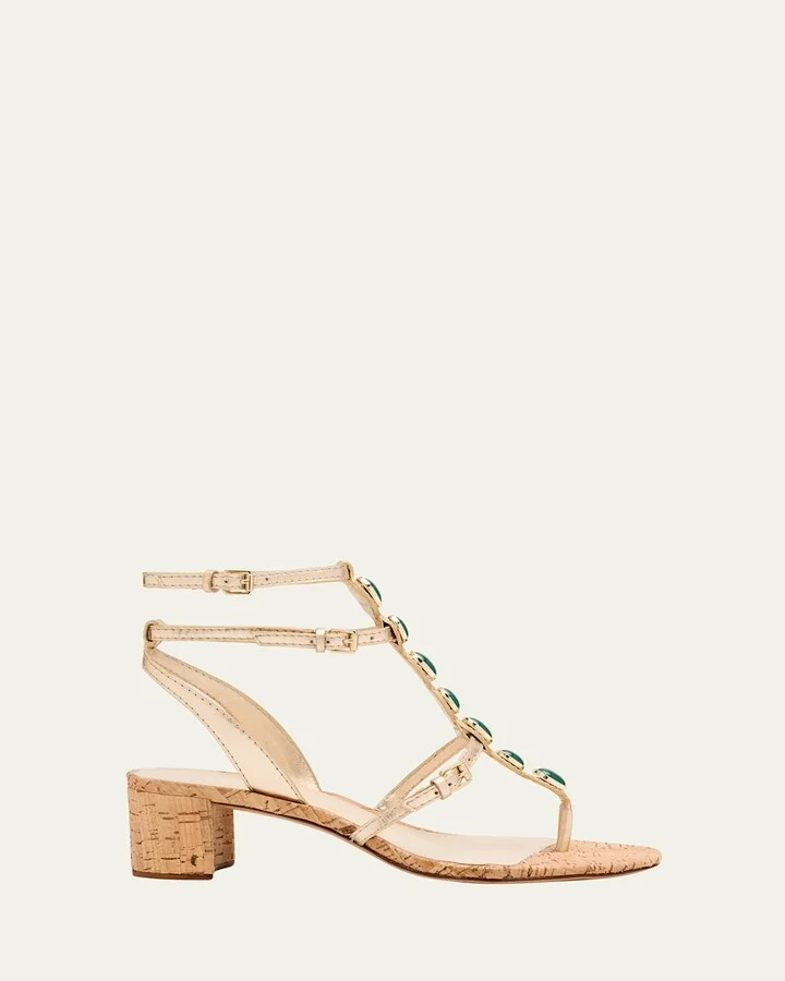 Jade Metallic Leather Cork Sandals