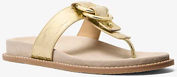 Jaden Crackled Metallic Leather Thong Sandal