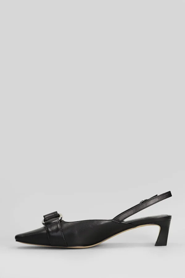 Jaden Kitten Sling Pumps In Black Leather - Image 3