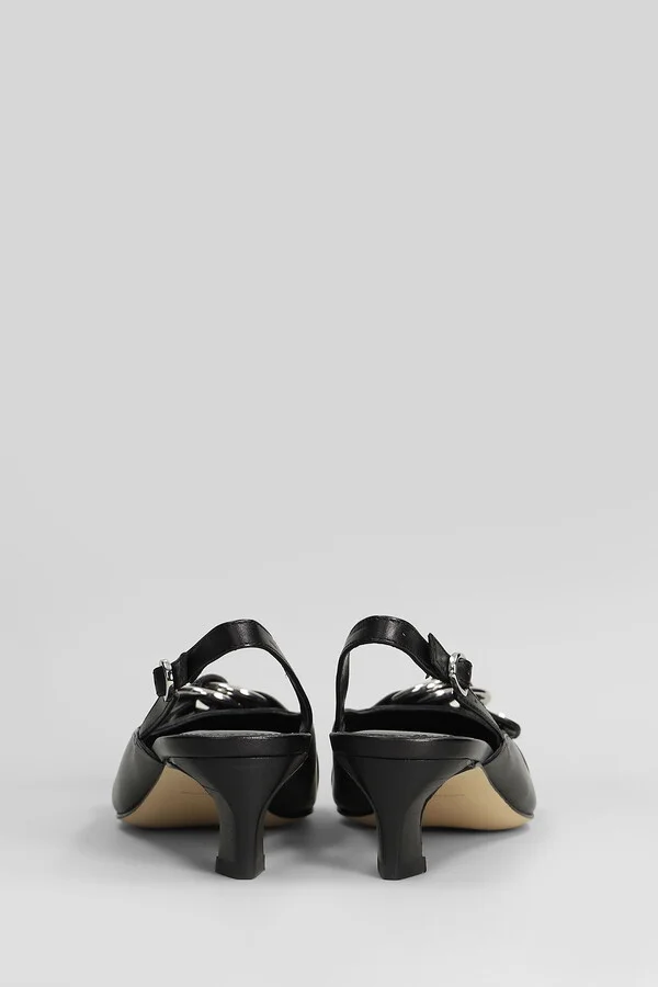 Jaden Kitten Sling Pumps In Black Leather - Image 4
