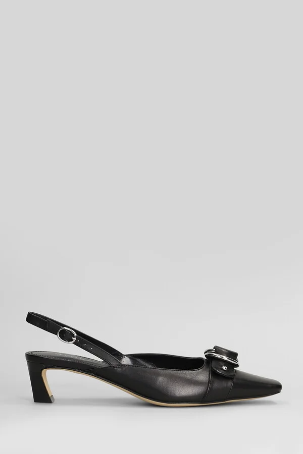 Jaden Kitten Sling Pumps In Black Leather