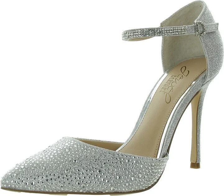 Jailene Womens Satin Rhinestone Pointed Toe Heels