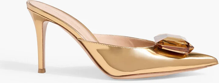 Jaipur 85 crystal-embellished mirrored-leather mules