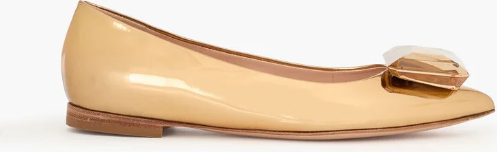 Jaipur crystal-embellished mirrored-leather point-toe flats