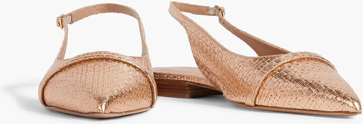 Jama 10 embossed metallic leather slingback point-toe flats - Image 2