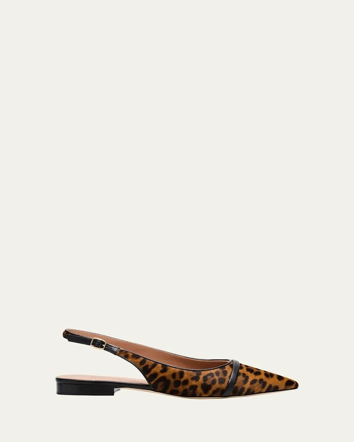 Jama Leopard-Printed Calf Hair Slingback Flats