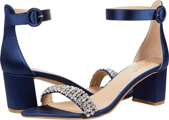 James Sandals Women's 8 Navy Rhinestone Block Heel RHS4106