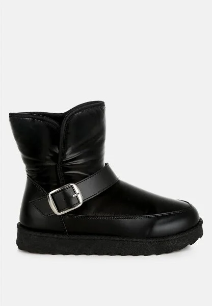Jammy Buckle Strap Puffy Ankle Boots Women