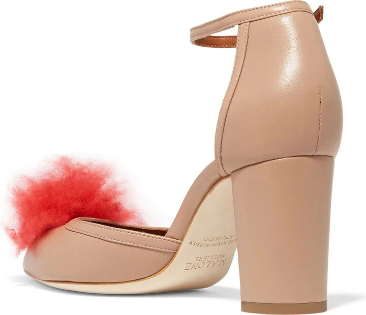 Jan cashmere pompom-embellished leather pumps - Image 4