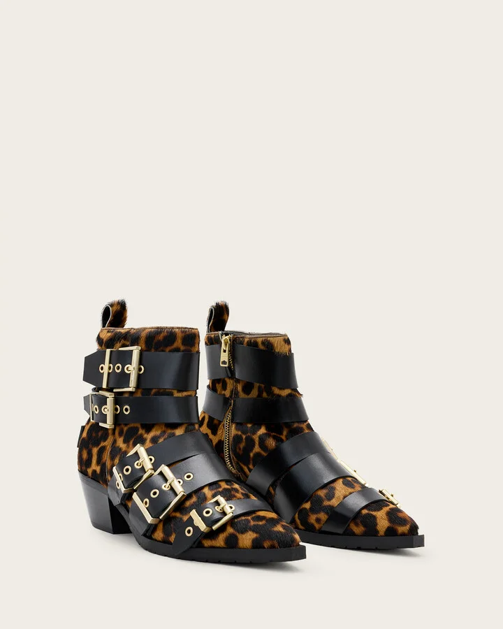 Jane Buckle Pointed Leather Boots - Image 5