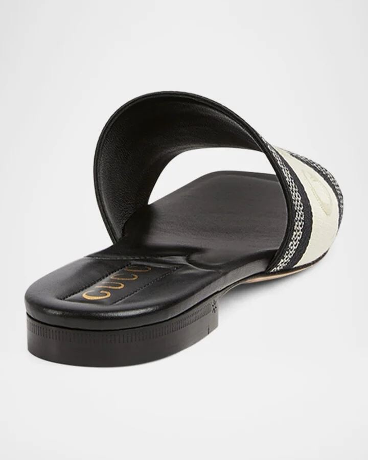Jane Embroidered Cotton Flat Slide Sandals - Image 3