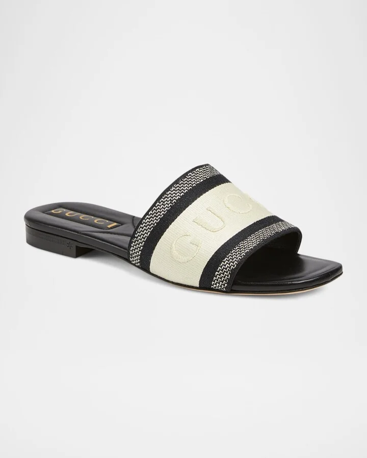 Jane Embroidered Cotton Flat Slide Sandals - Image 4