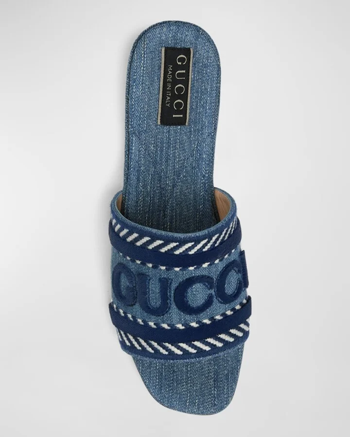Jane Logo Denim Slide Sandals - Image 2
