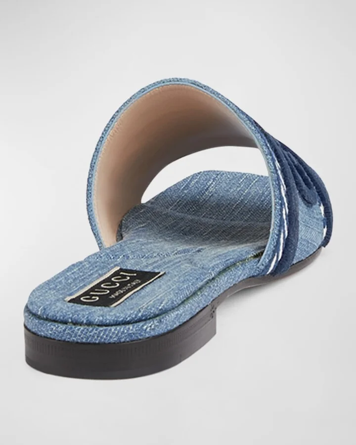 Jane Logo Denim Slide Sandals - Image 3