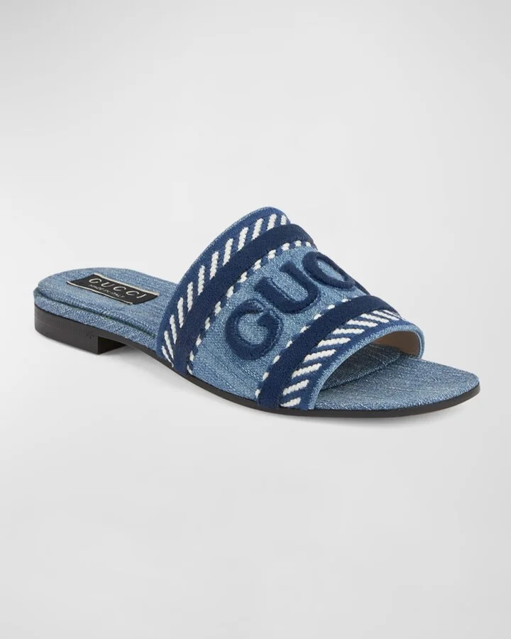 Jane Logo Denim Slide Sandals - Image 5