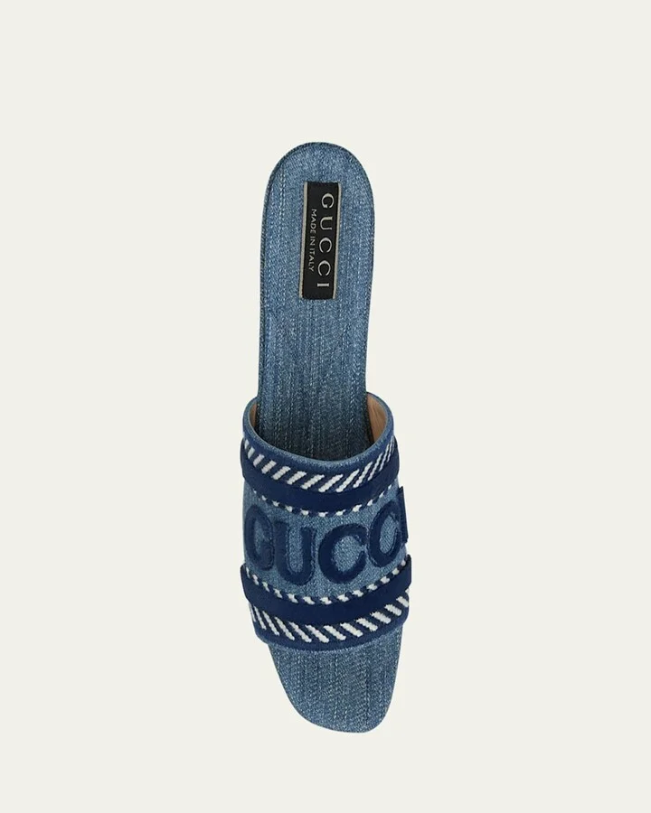 Jane Logo Denim Slide Sandals - Image 3