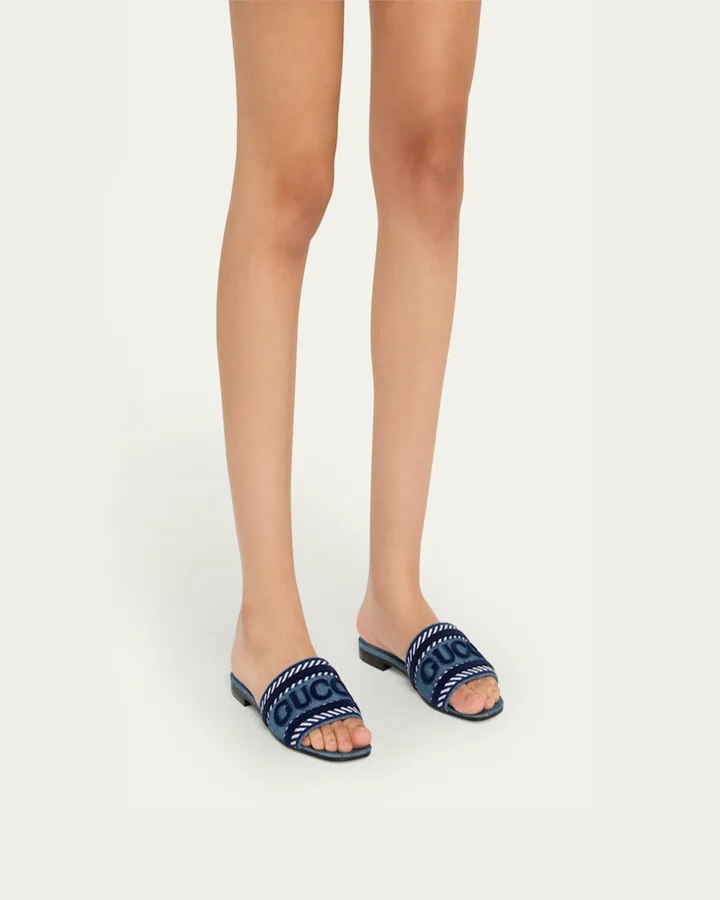Jane Logo Denim Slide Sandals - Image 4