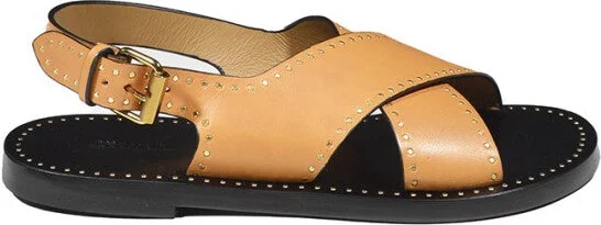Jane Low Sandals In Tan Smooth Leather