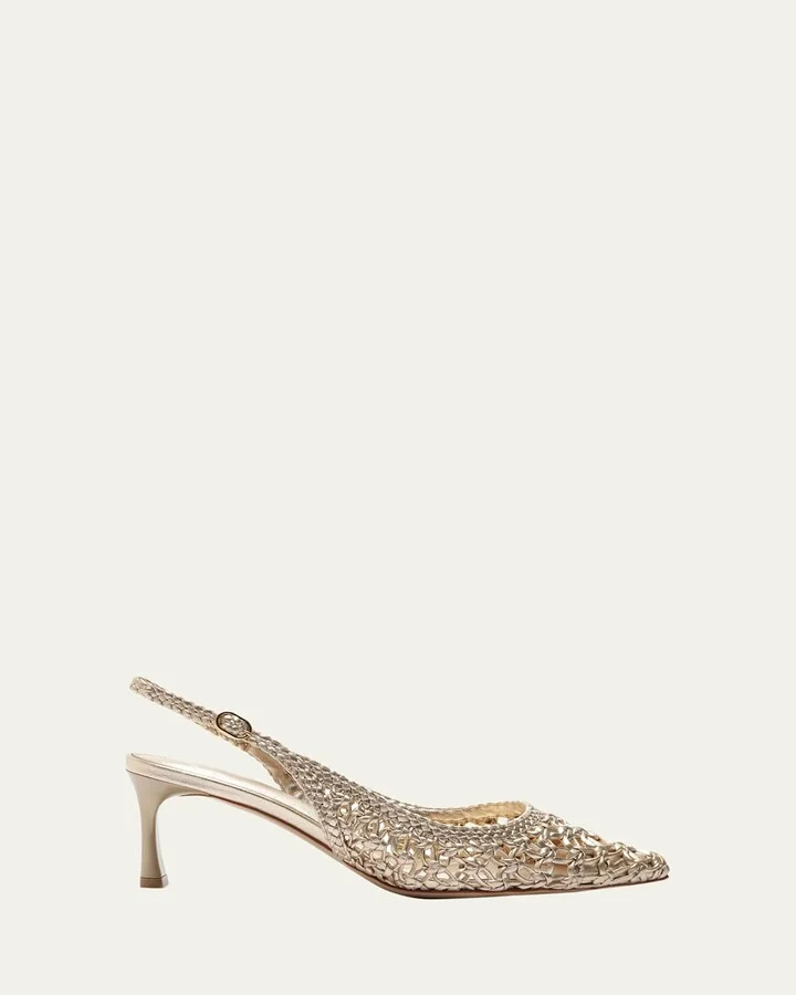 Jane Metallic Woven Leather Slingback Pumps