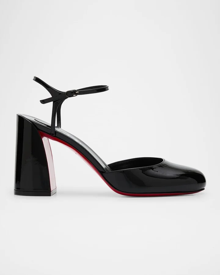 Jane Patent Red Sole Ankle-Strap Pumps