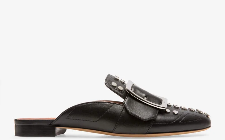 Janesse Women's 6222759 Black Leather Studded Mules