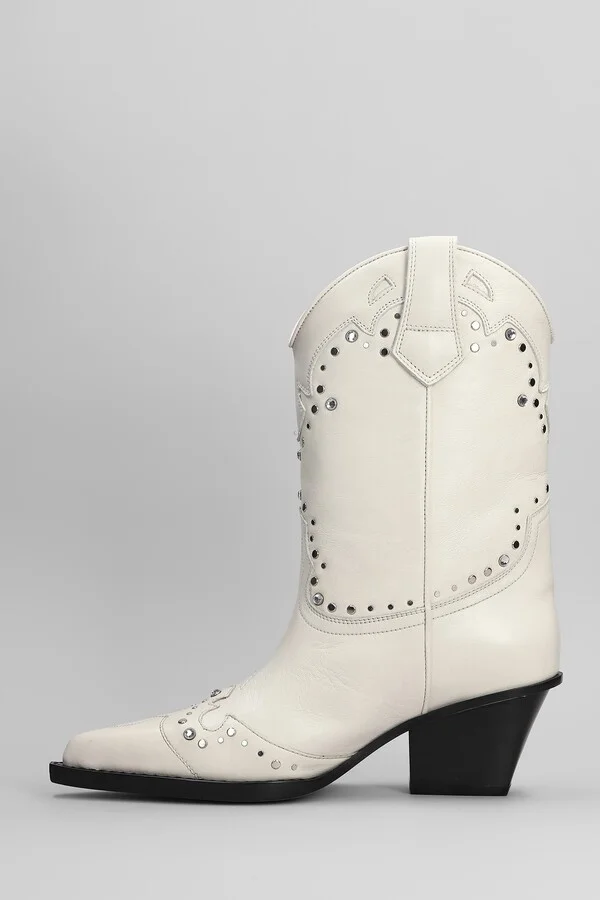 Janice Boot 60 Texan Boots In White Leather - Image 3