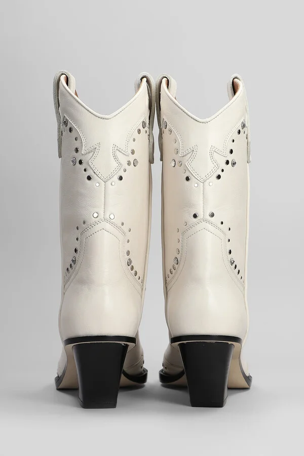 Janice Boot 60 Texan Boots In White Leather - Image 4