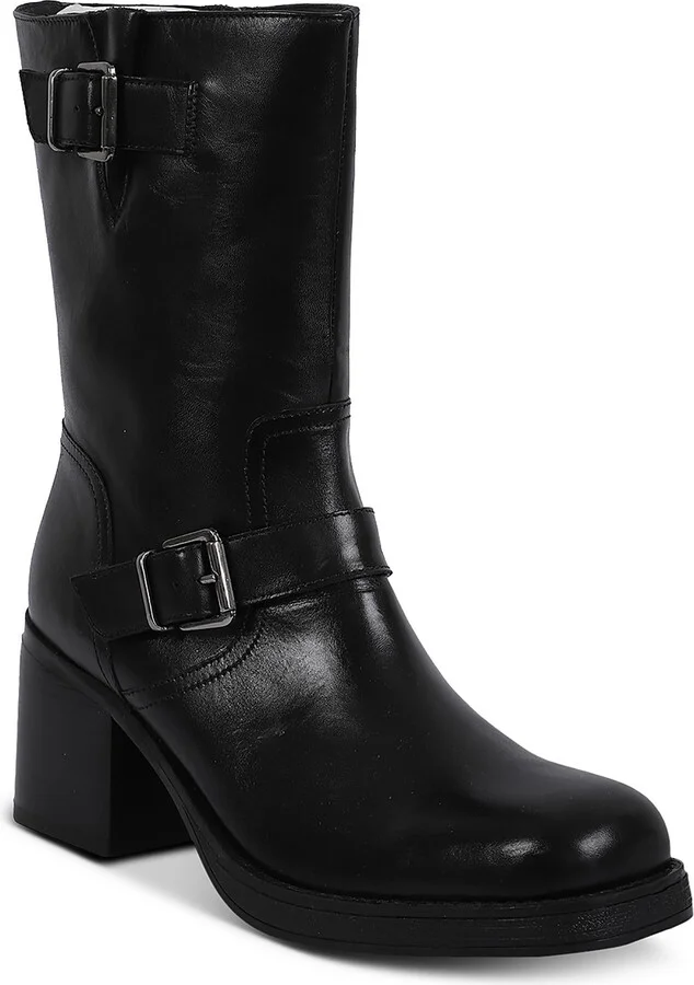 Janice Womens Leather Solid Mid-Calf Boots
