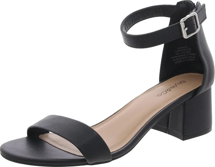Janiee Womens Faux Leather Metallic Block Heel