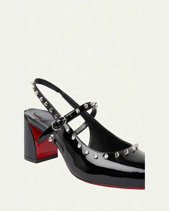 Janispikes Patent Red Sole Slingback Pumps - Image 4