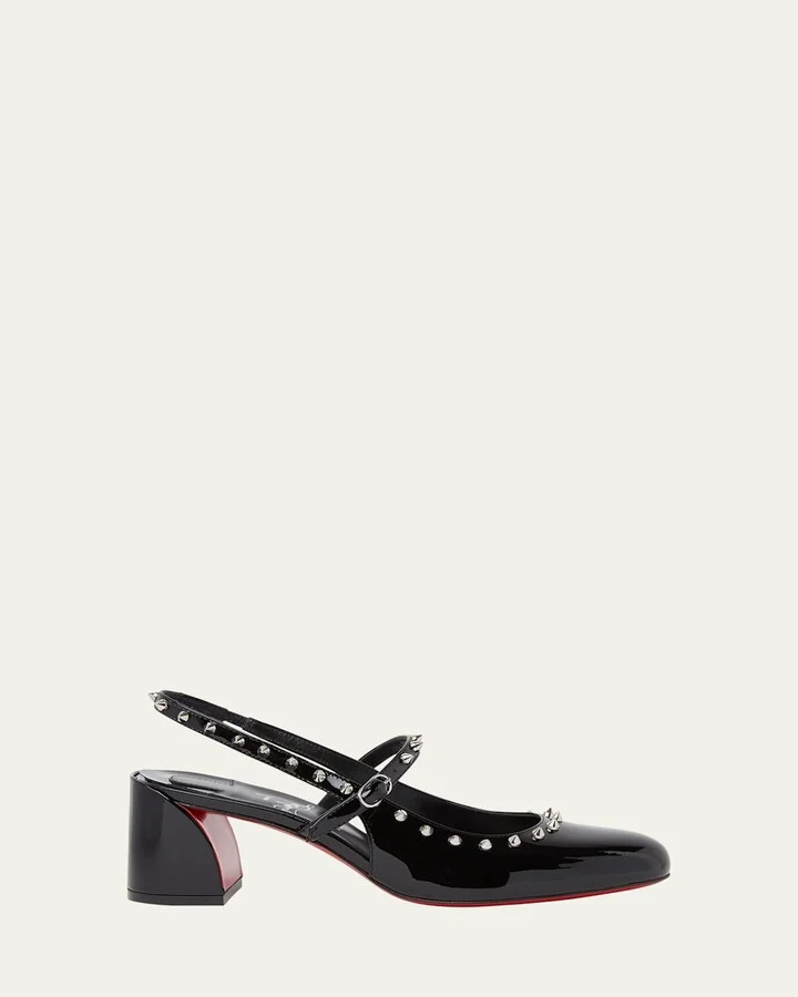 Janispikes Patent Red Sole Slingback Pumps