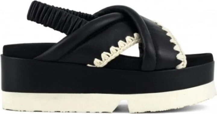 Japanese Criss-Cross Platform Sandal In Black/ivory