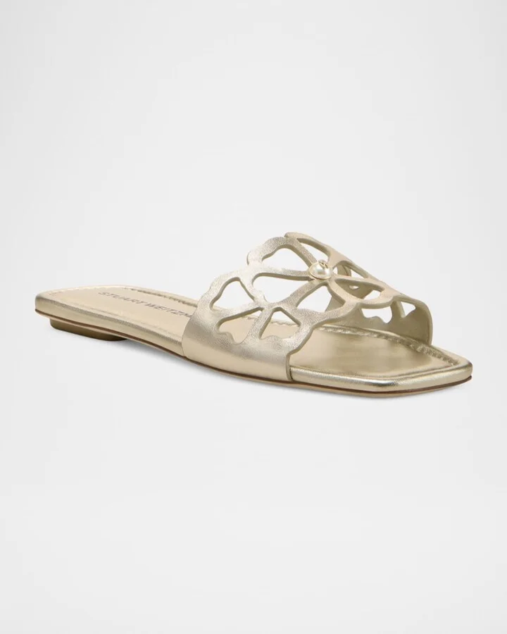 Jasmine Metallic Cutout Flat Slide Sandals - Image 3