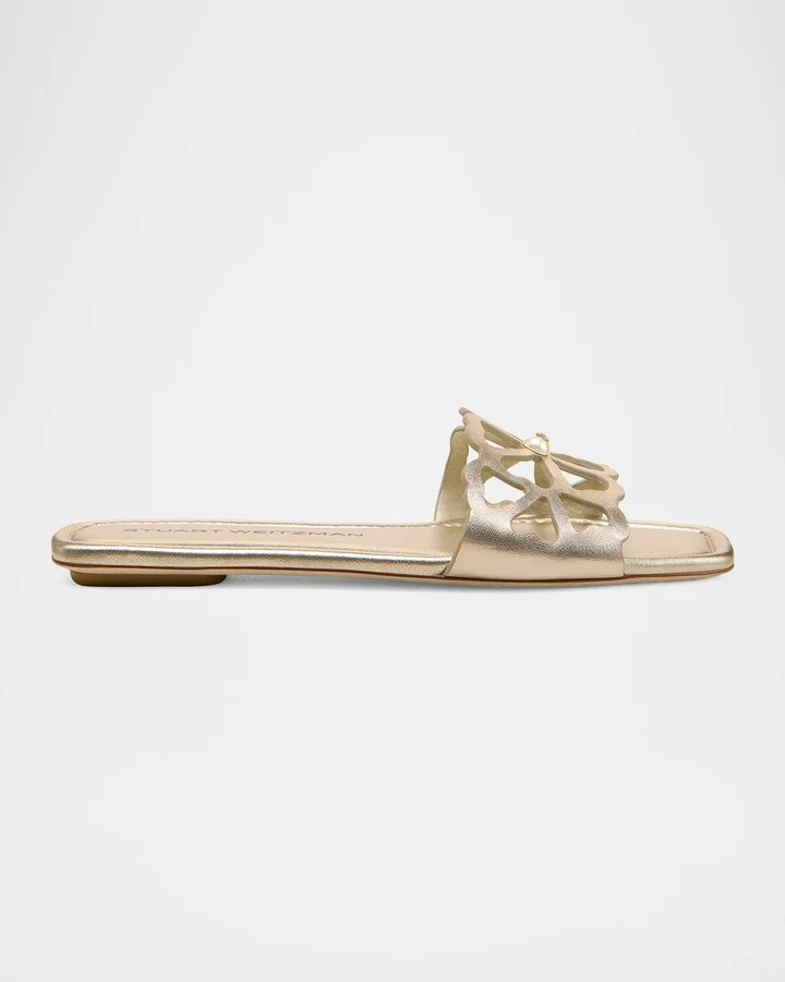 Jasmine Metallic Cutout Flat Slide Sandals