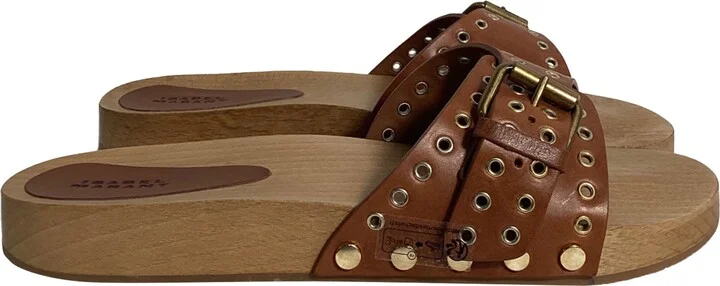 Jaso Embellished Slides in Brown Leather