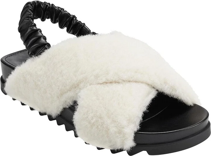 Javin Womens Faux Fur Flat Slingback Sandals