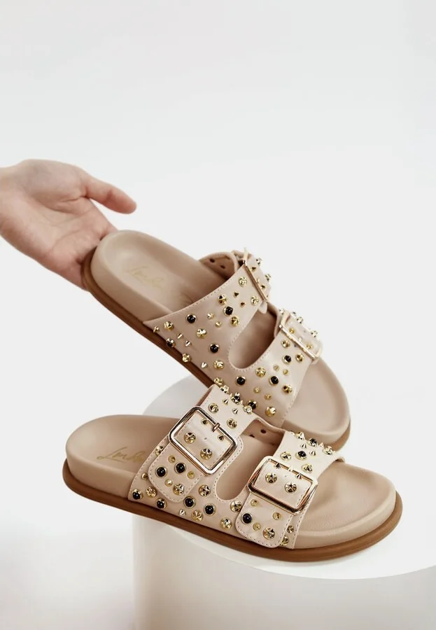 Jayata Metallic Stud Embellished Sliders - Image 4