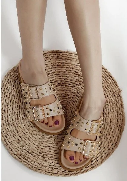 Jayata Metallic Stud Embellished Sliders Women - Image 2