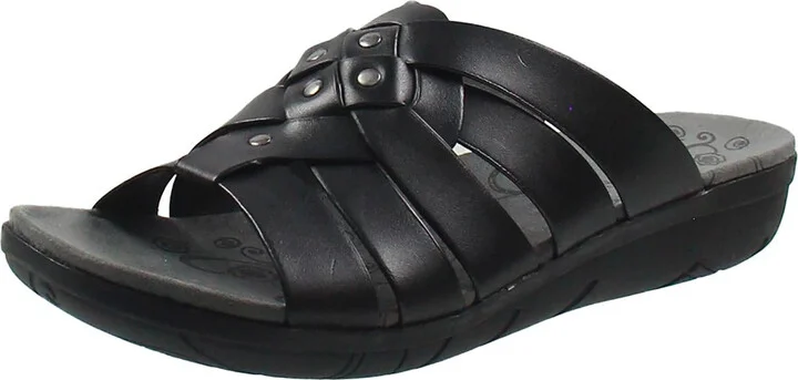 Jaydin Womens Woven Faux Leather Slide Sandals